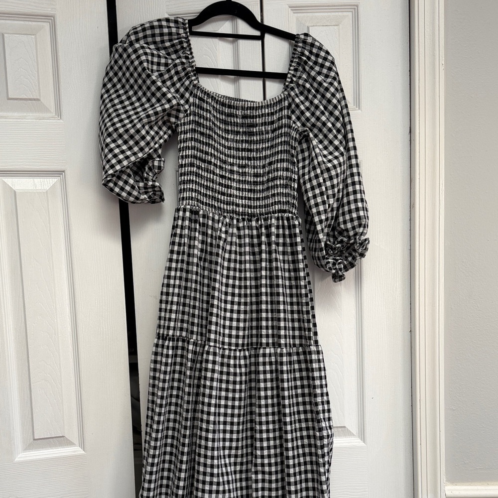 Elegant Black and White Gingham Dress